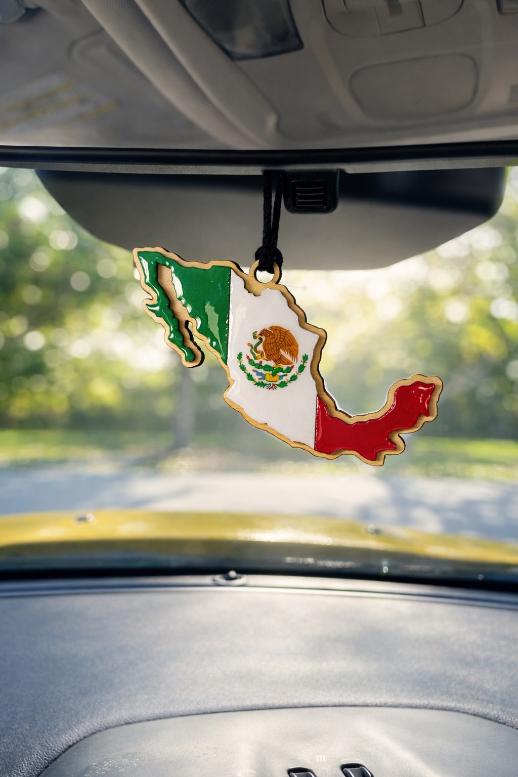 Mexico Flag Car Charm Rear View Mirror Hanging Ornament Handmade Double Sided Resin Finish