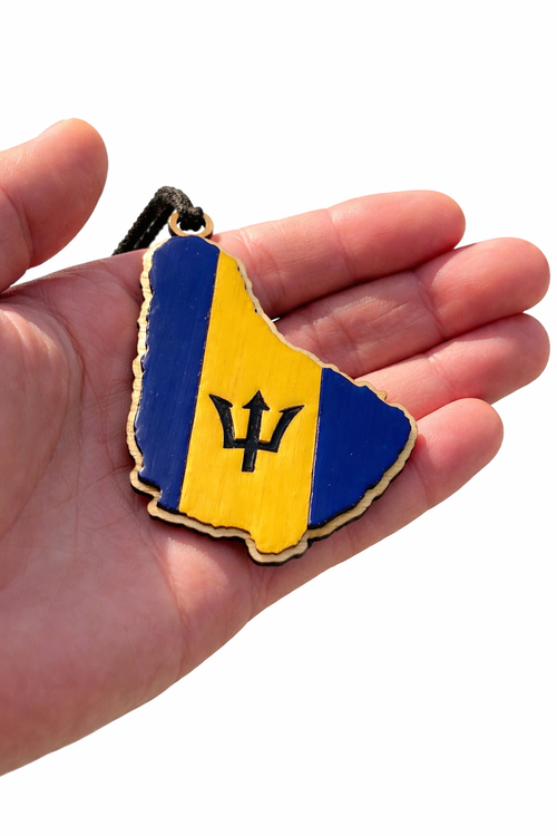 Barbados Flag Car Charm | Handmade Wooden Rearview Mirror Hanging Decor